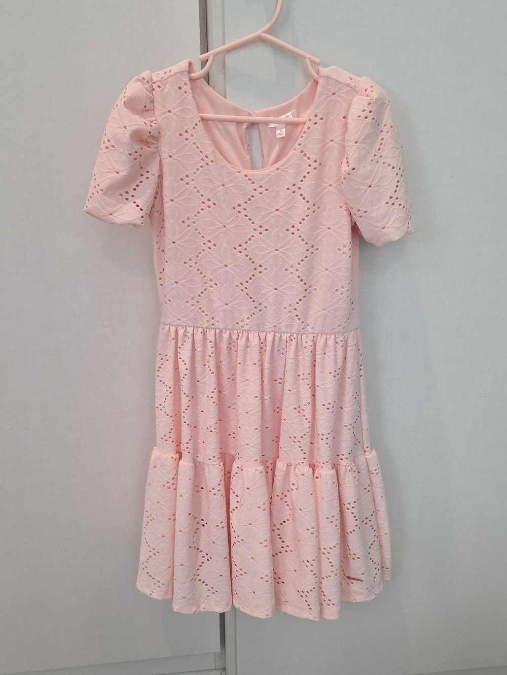 Tahari Girls' Pink Eyelet Tiered Dress
